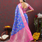 Lorenvalley Fashion Blue Cotton Woven Design Zari Meenakari Weaving Saree - Swadesiicart