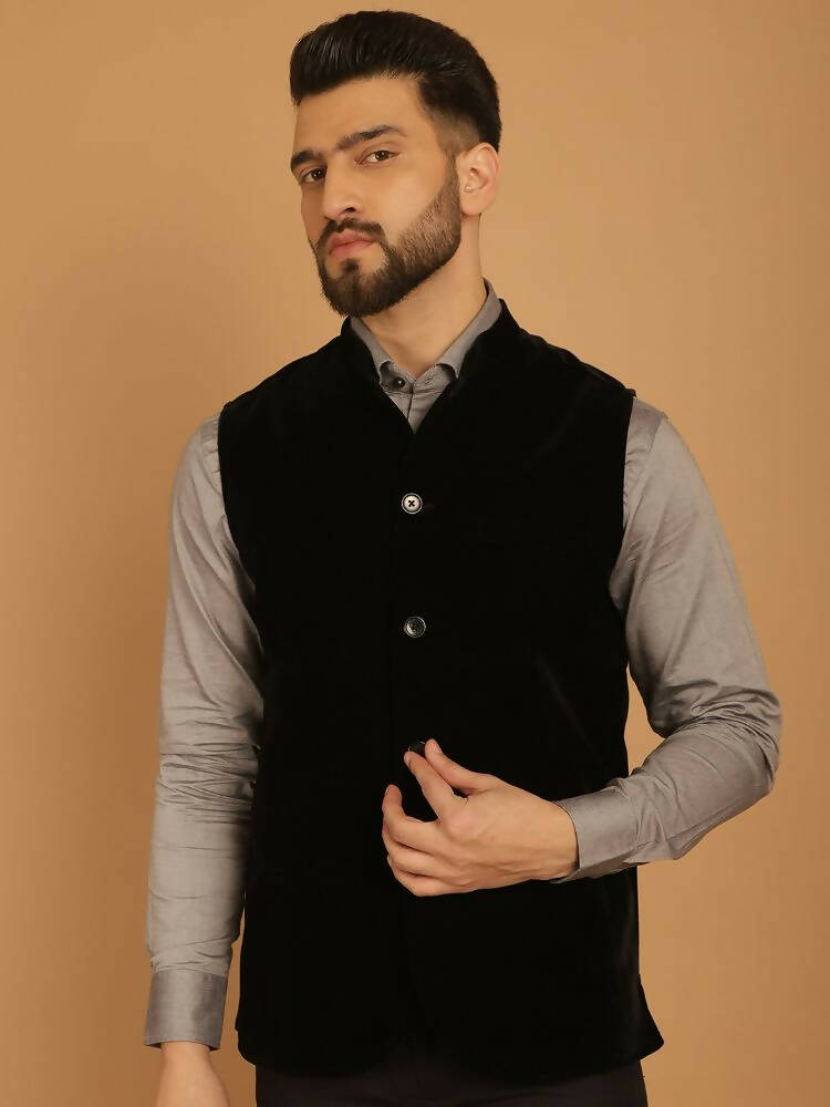 Even Apparels Nehru Jacket With Welt Pockets - Black | Swadesiicart