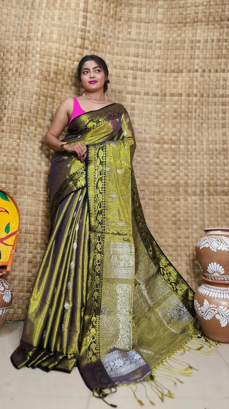 Exclusive Collection Bronze Beautiful Tissue Benarasi Saree - Swadesiicart