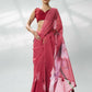 Burgundy Organza Designer Printed Saree - Shezlin