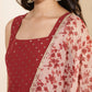 Janasya Women's Red Georgette Foil Printed Festive Anarkali Kurta Set | Swadesiicart