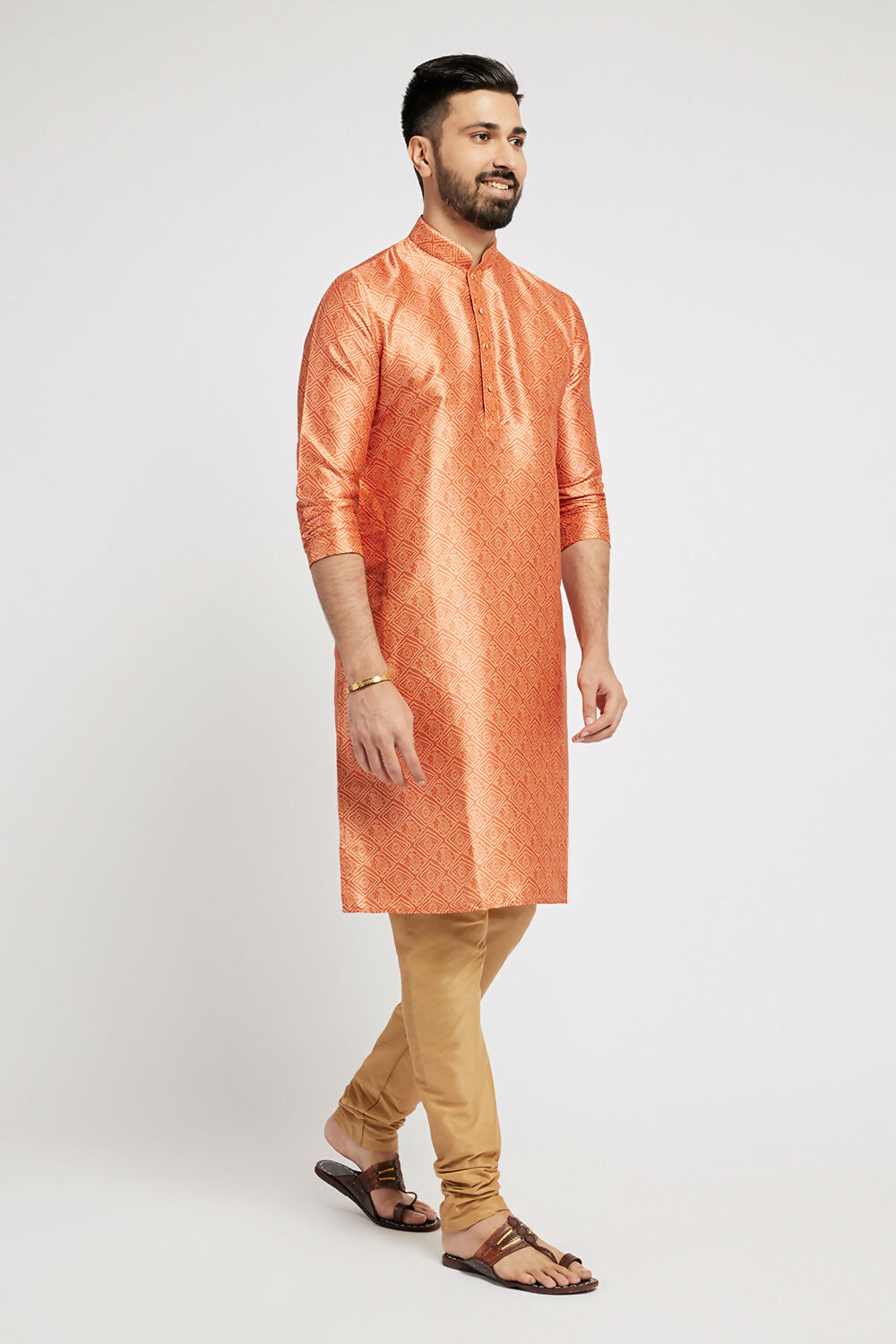 Ethnic India Orange Men's Kurta Bandhani Polyester | Swadesiicart