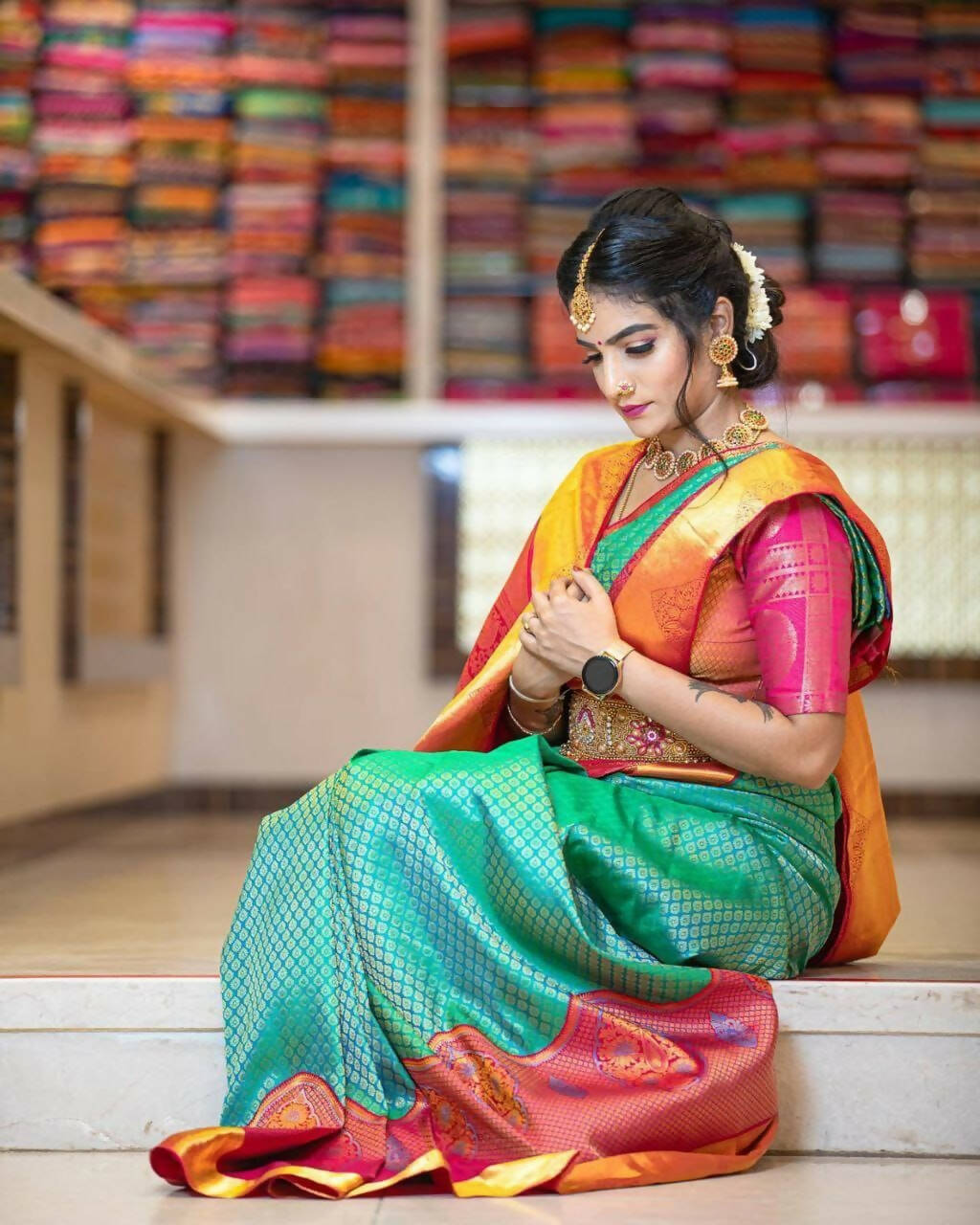 DEIANA'S Beautiful Designer Golden zari Soft Lichi Silk Saree - Bluue - Swadesiicart
