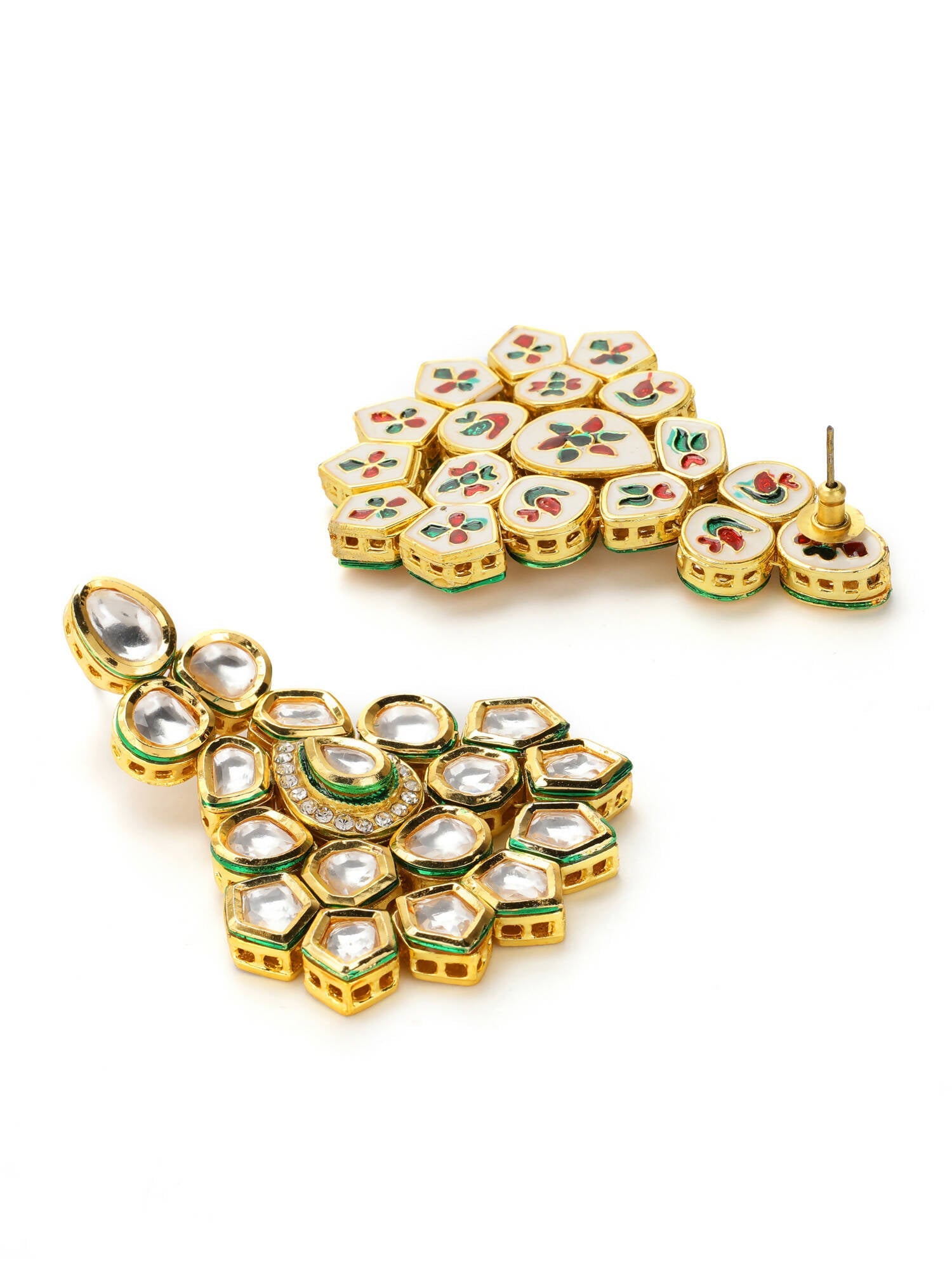 Gold-Polished Maharani Kundan Neckpiece With Earrings And Maang Tikka - Ruby Raang - Swadesiicart