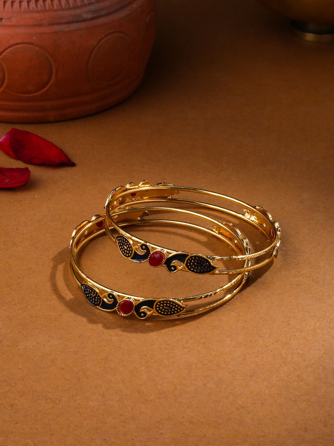 NVR Women Set of 2 Gold-Polished Traditional Daily Use Peacock Design Bangles - Swadesiicart
