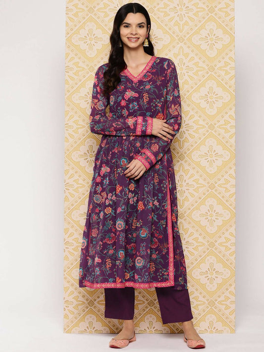 Ahalyaa Women's Traditional wear Kurta Set - Purple | Swadesiicart