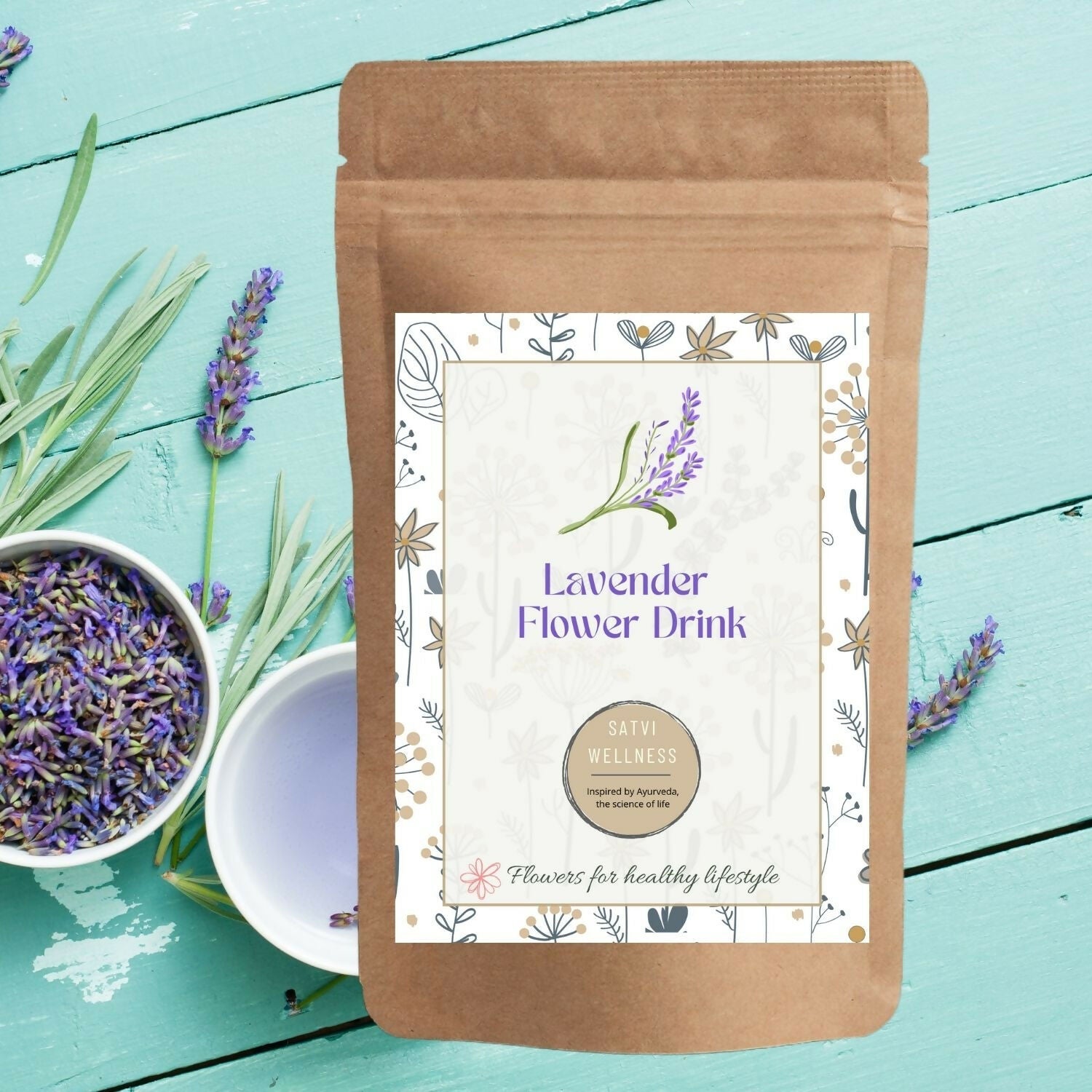 Satvi Wellness Lavender flower Tea | Lavender tea | Lavender flower drink mix - Swadesiicart