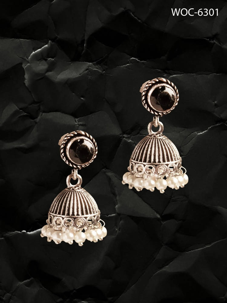 Mominos Fashion Johar Kamal Oxidised Stone Stud Jhumka | Swadesiicart