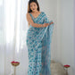 Blue Chinon Designer Digital Printed & Mirror Cut Work Saree - Kriti