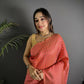 Joban Fashion Peach Banarasi Soft Lichi Silk Checks & Woven Saree | Swadesiicart