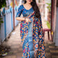 Blue Slub Silk Printed Saree with Unstitched Blouse - Hiral Fashion | Swadesiicart