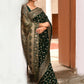 Joban Fashion Emerald Green Crepe Chiffon Pure Handloom Banarasi Silk Saree | Swadesiicart