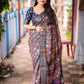 Grey Slub Silk Printed Saree with Unstitched Blouse - Hiral Fashion | Swadesiicart