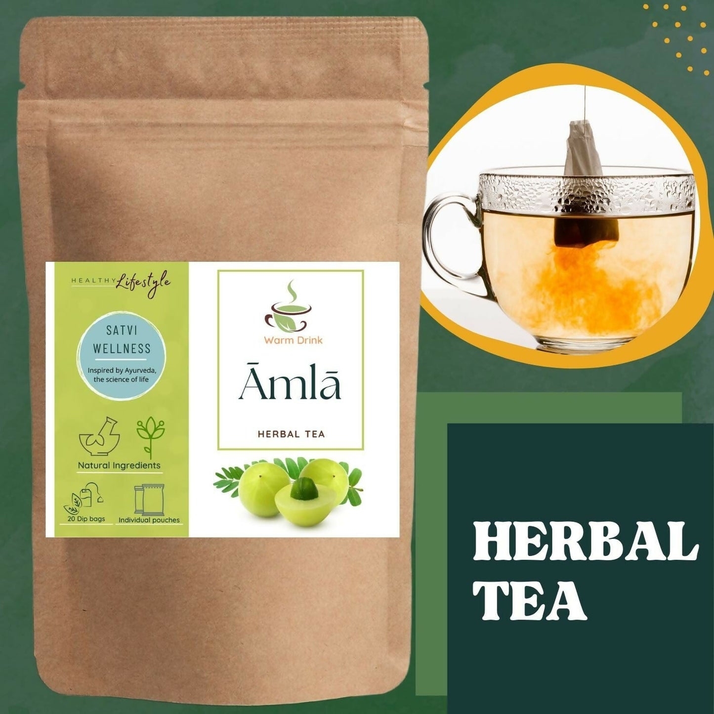 Satvi Wellness Amla Tea | Indian Gooseberry Tea Bags | Swadesiicart