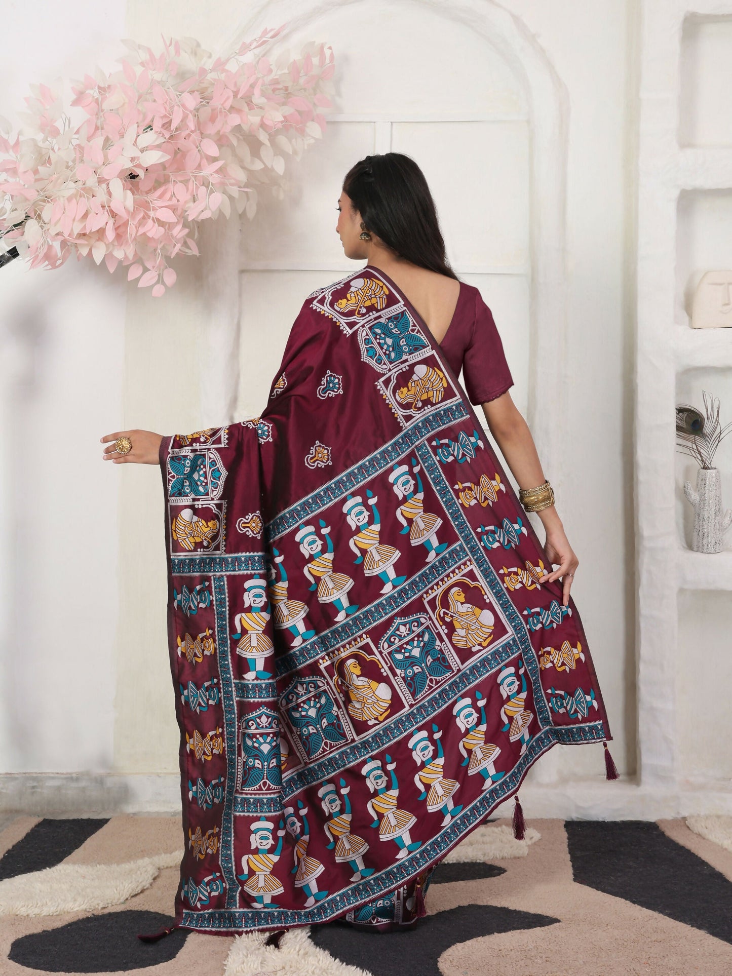 Shree Shyam Fashion Silk Blend Wine Saree