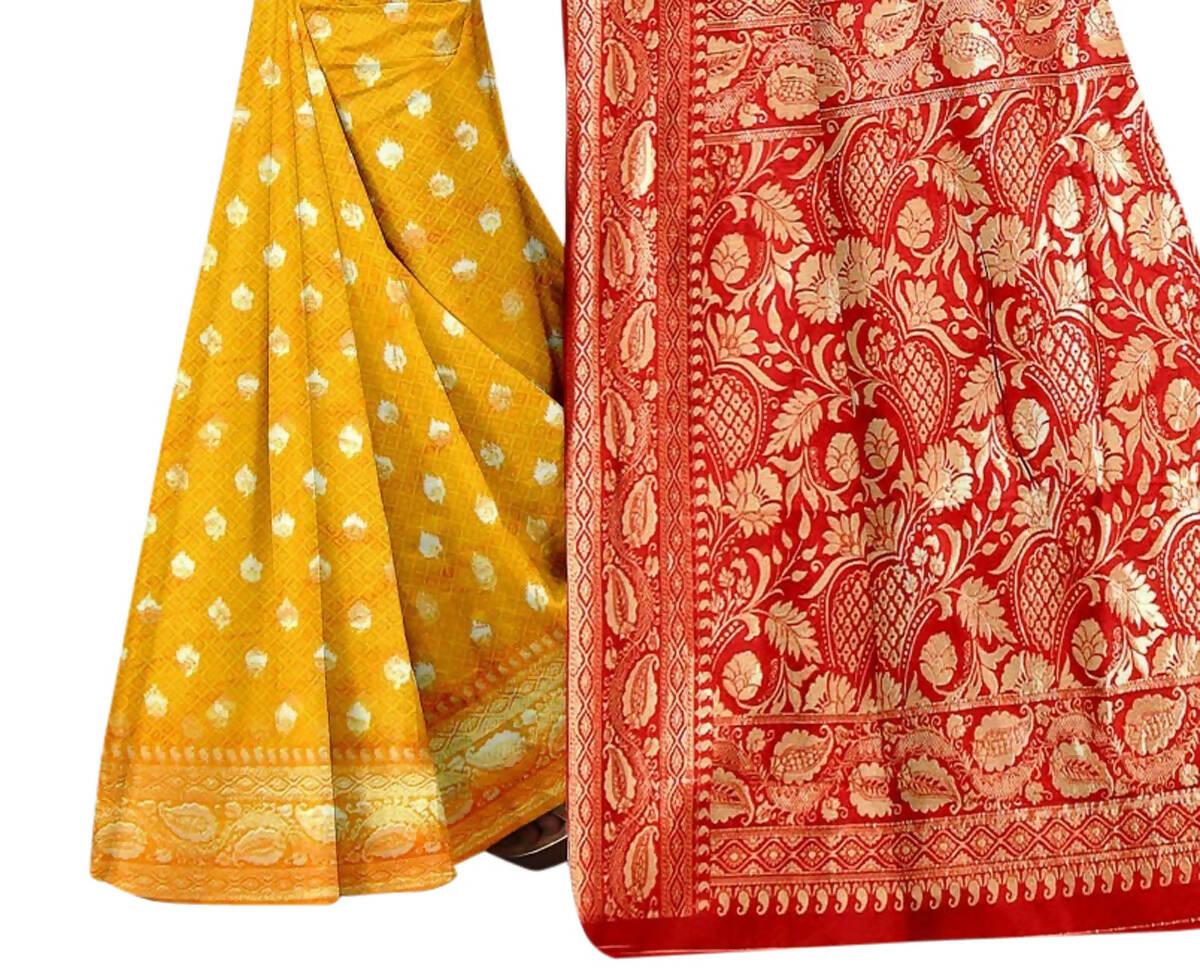Vamika Mustard Weaving Banarasi Jacquard Saree | Swadesiicart