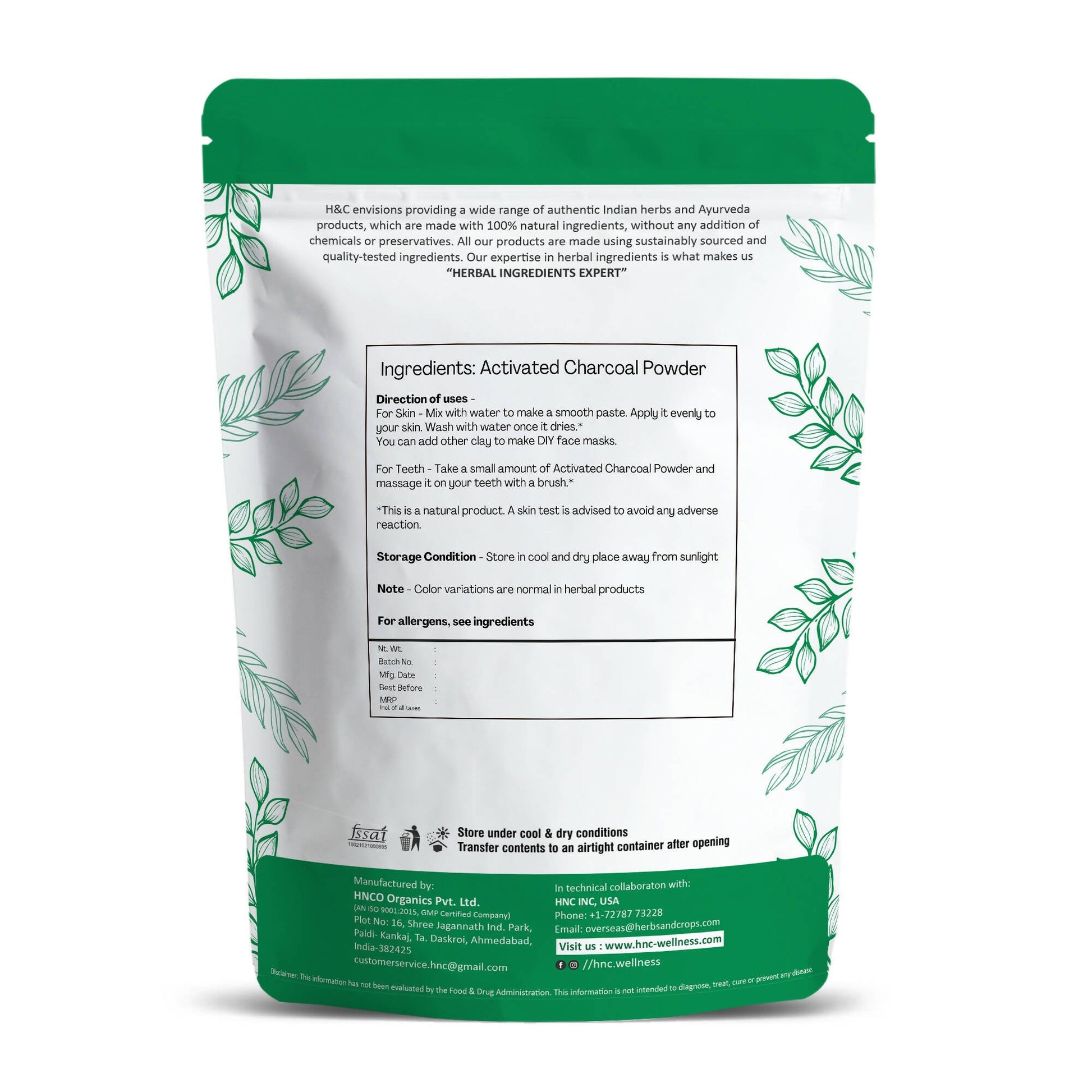 H&C Herbal Activated Charcoal Powder - Swadesiicart