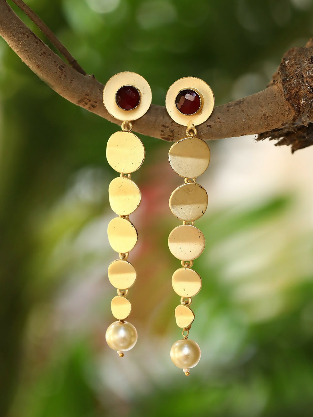 Joban Fashion Women Long Pattern Matte Gold Earrings | Swadesiicart
