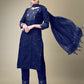 Jyoti Fashion Women's Navy Blue Cotton Blend Embroidery & Fancy Lace work Kurta with Trouser & Dupatta | Swadesiicart