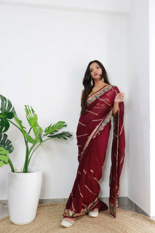 Vamsee Aaradhna Maroon Georgette Saree - Swadesiicart