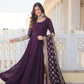 Jyoti Fashion Women's Wine Faux Blooming Sequins Zari Embroidered Anarkali Dress with Dupatta | Swadesiicart