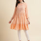 Peach Poly Cotton Yoke Embroidered A-line Top - Tarini - Swadesiicart
