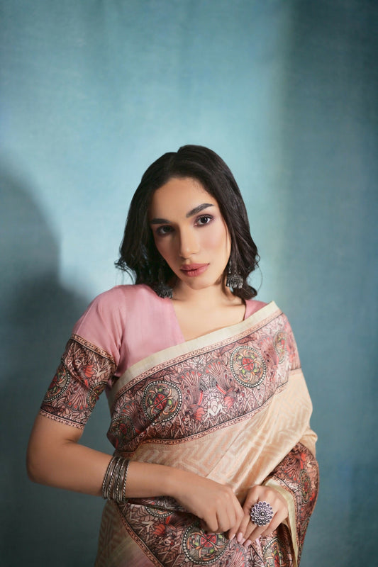 Vishnu Weaves Women's Yellow Cotton Silk Zari Woven Saree with Blouse - Swadesiicart