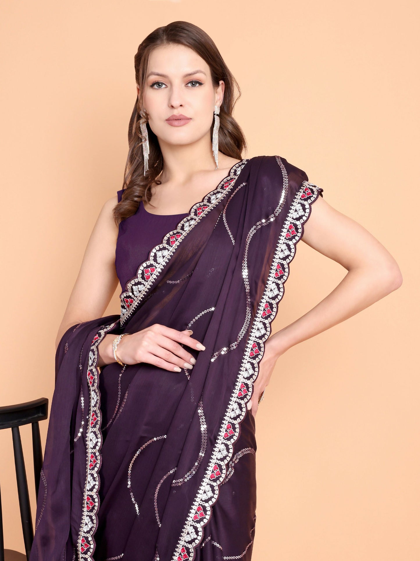 Vamsee Laxmibai Magenta Georgette Saree - Swadesiicart