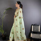 Joban Fashion Light Green Handloom Banarasi Organza Silk Khatali Butta Work Saree | Swadesiicart
