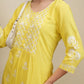 Vishudh Yellow Floral Embroidered Round Neck Thread Work Straight Kurta With Palazzos - Swadesiicart