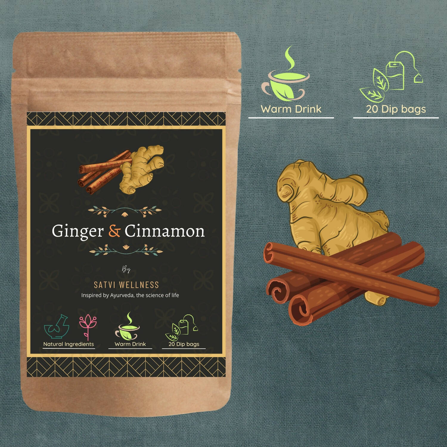 Satvi Wellness Ginger Cinnamon Tea - Swadesiicart