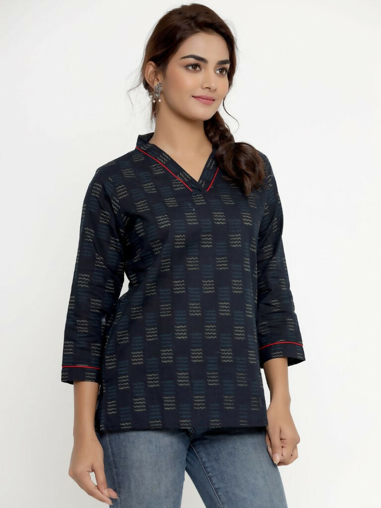 Miravan Women's Blue Printed Indigo Kurti - Swadesiicart