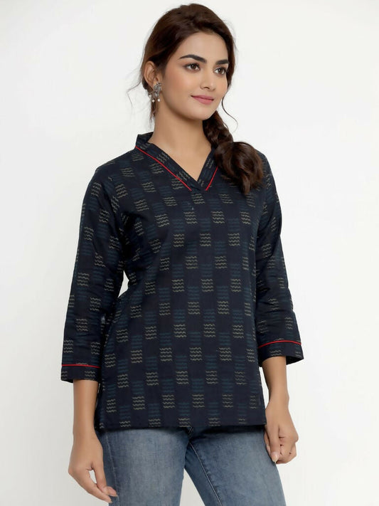 Miravan Women's Blue Printed Indigo Kurti - Swadesiicart