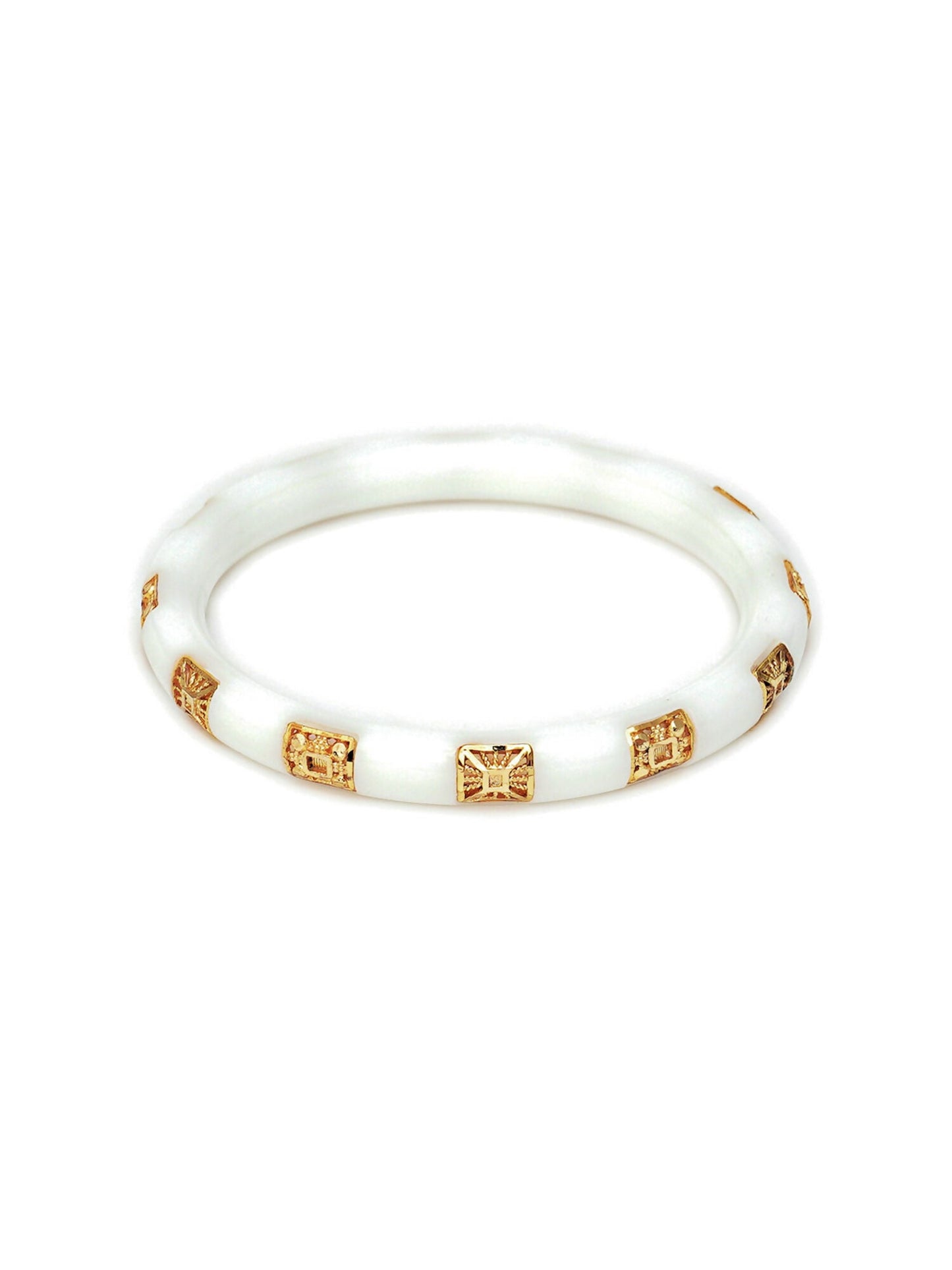 Golden Bangles (White) - Ruby Raang - Swadesiicart