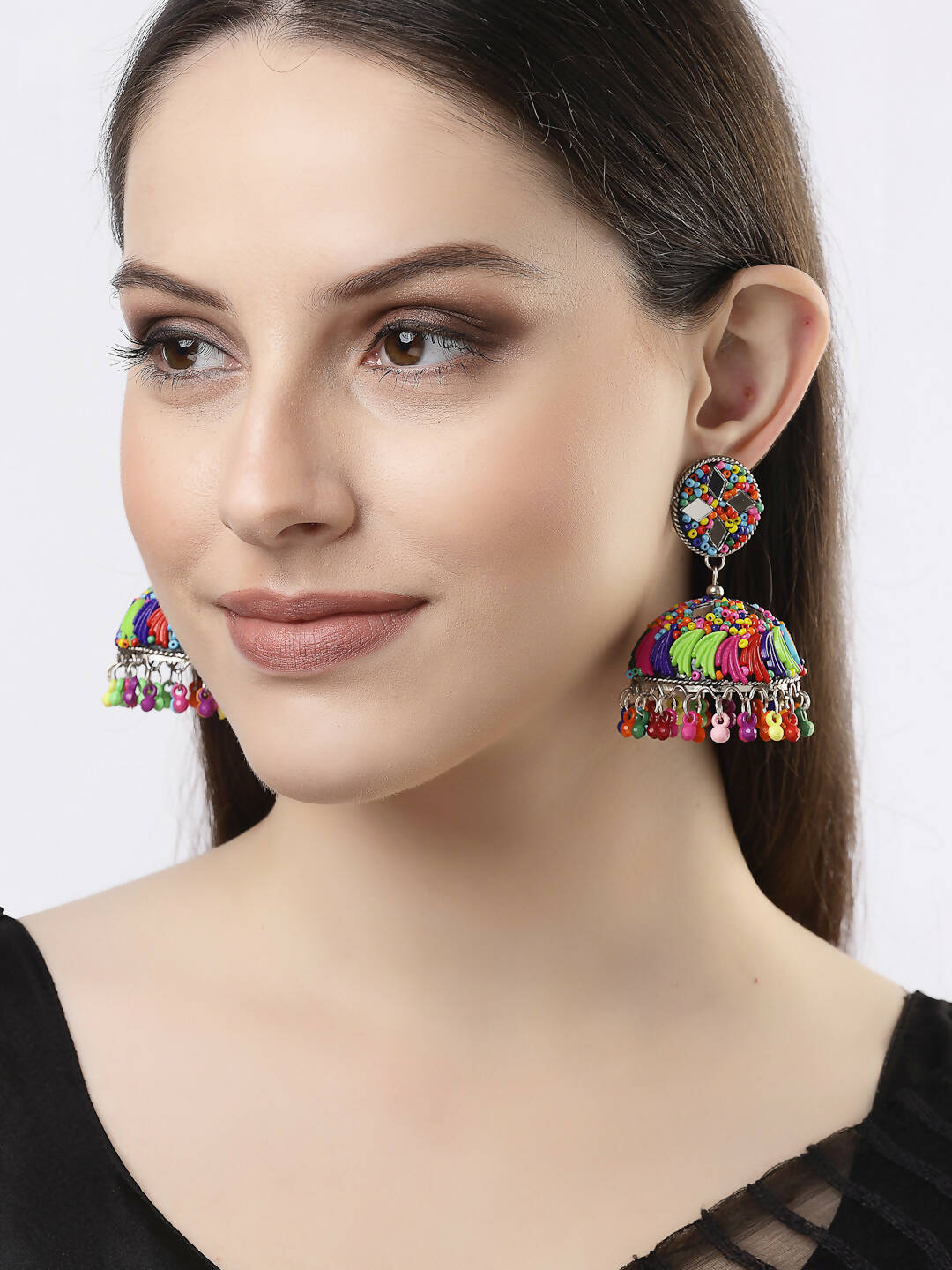 NVR Women Multi Color Artificial Beads Brass-Plated Jhumka Earrings | Swadesiicart