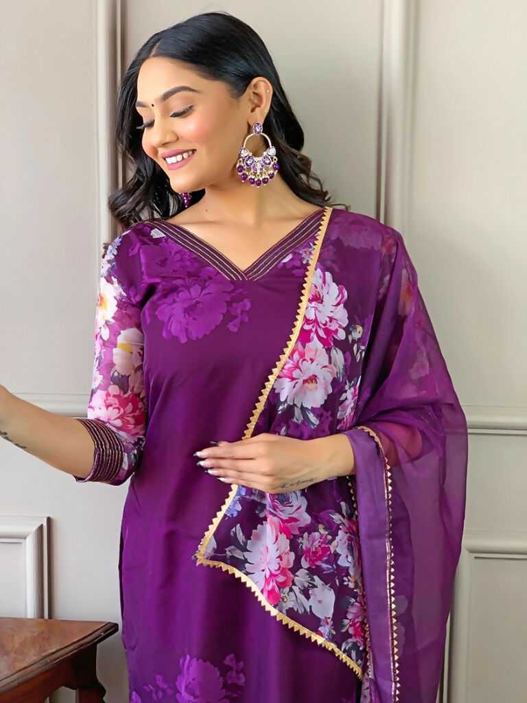 Partywear Designer Tebby Wine Stitched Suit With Dupatta - Tanisha | Swadesiicart