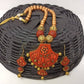 Terracotta Modern Long Necklace Set With Hangings-Indian Red And Gold