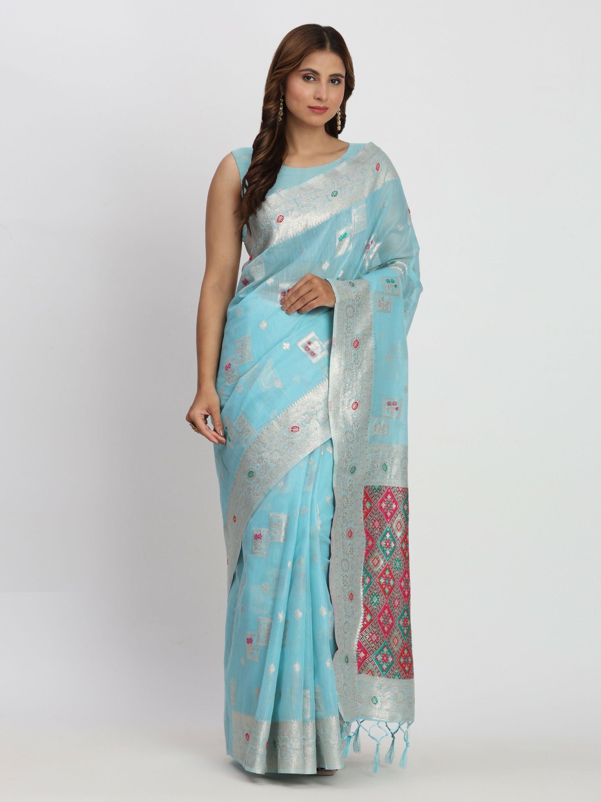 Shree Shyam Fashion Linen Cotton Sky Blue Saree
