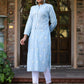 Juniper Women's Blue Cambric Embroidered Straight Kurta | Swadesiicart