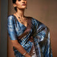 Blue Satin Digital Printed Saree with Unstitched Blouse Piece - Jodha