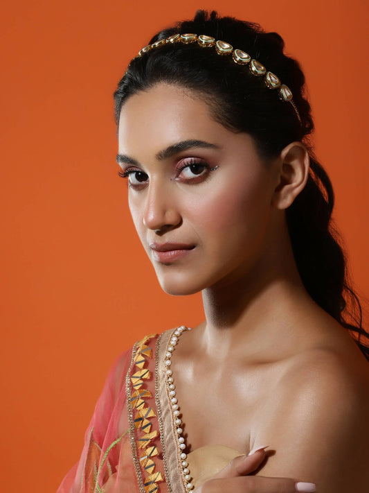 Gold-Polished Green Kundan Head Jewellery - Ruby Raang | Swadesiicart