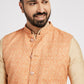Ethnic India Orange Bundi Men's Jacket Abstract Blended | Swadesiicart