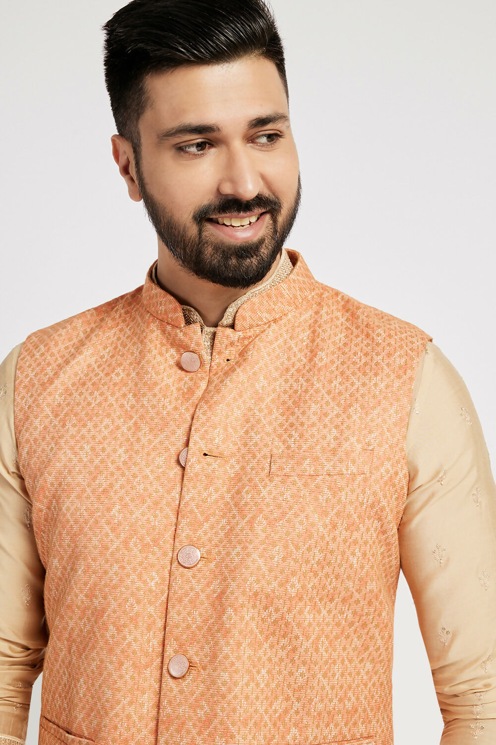 Ethnic India Orange Bundi Men's Jacket Abstract Blended | Swadesiicart