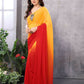 Partywear Designer Yellow & Red Georgette Fancy Saree - Satrangi | Swadesiicart