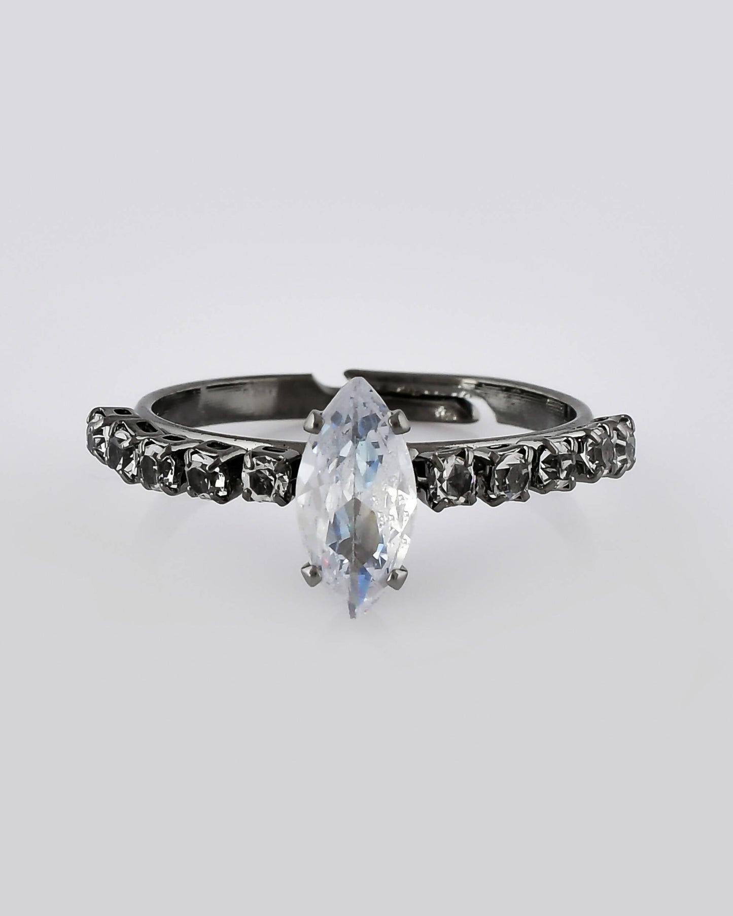 VOJ white CZ-detail Stainless Steel Cubic Zirconia Rhodium Plated Adjustable Finger Ring | Swadesiicart