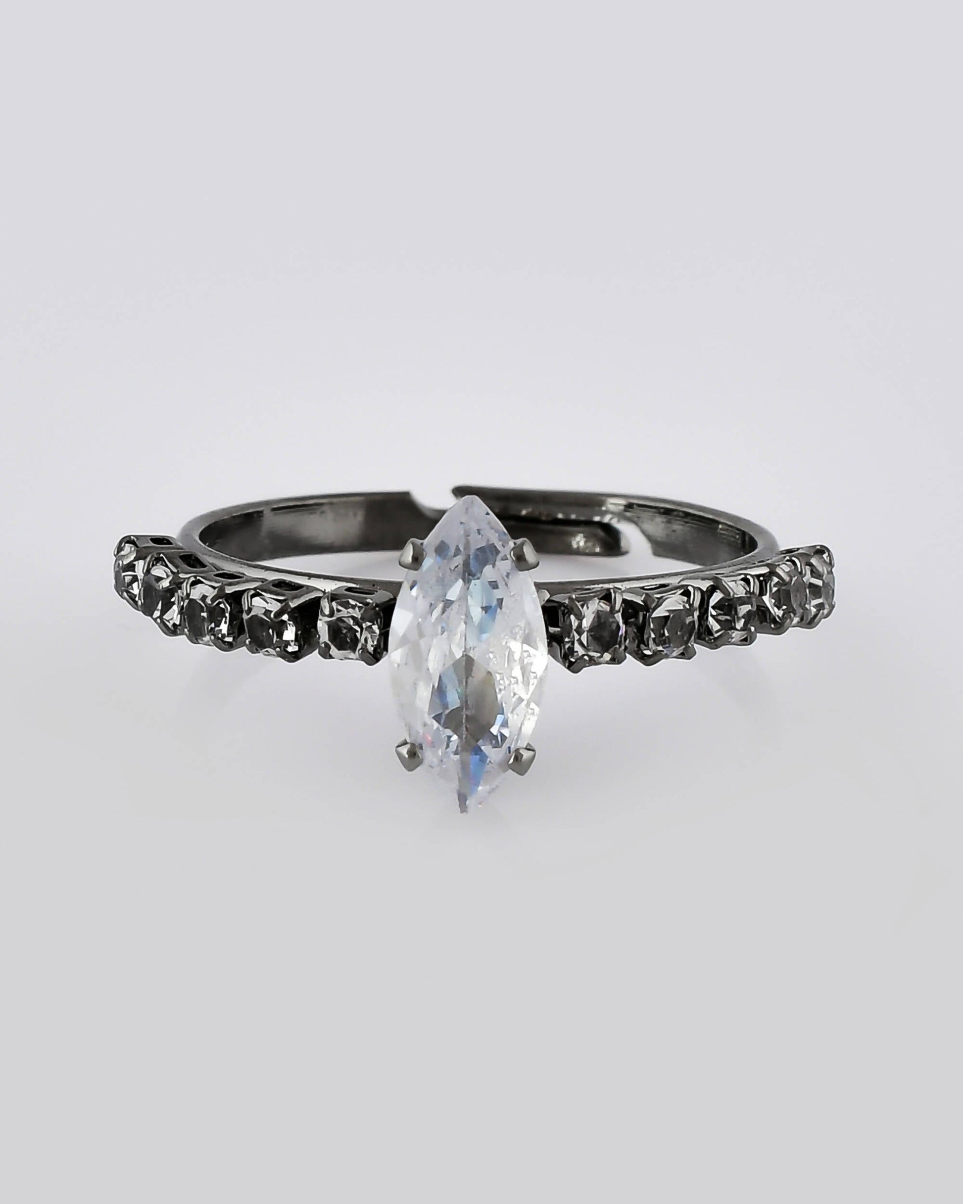 VOJ white CZ-detail Stainless Steel Cubic Zirconia Rhodium Plated Adjustable Finger Ring | Swadesiicart