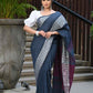 Beatitude Blue Cotton Jacquard Border Tangail Handloom Saree