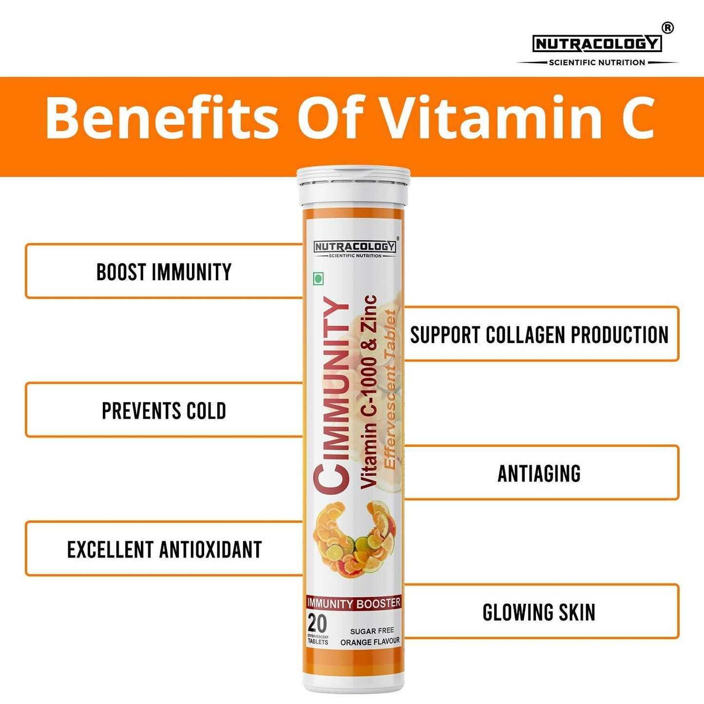 Nutracology Cimmunity Vitamin C 1000mg Effervescent Tablet For Glowing Skin, Immunity Booster - Swadesiicart