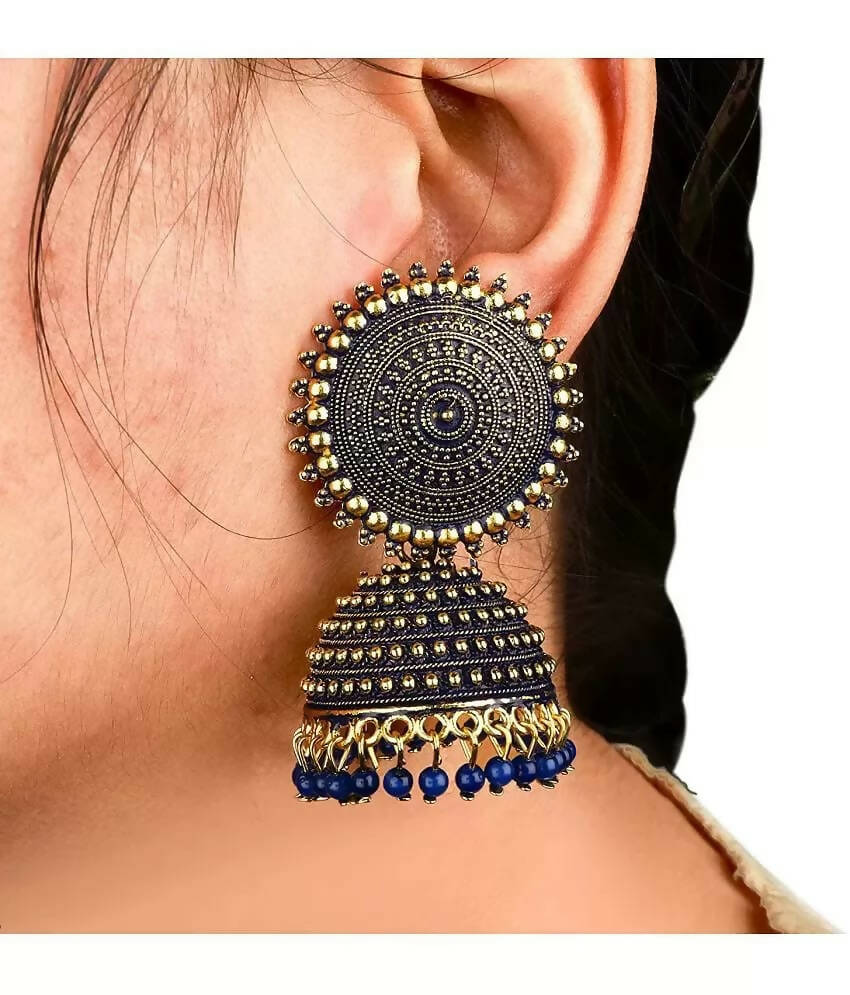 Mominos Fashion Joharkamal Gold-Polished Meenakari Jhumkas For Women & Girls (Blue) - Swadesiicart