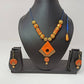 Terracotta Diamond Pendant Mini Necklace Set With Hangings